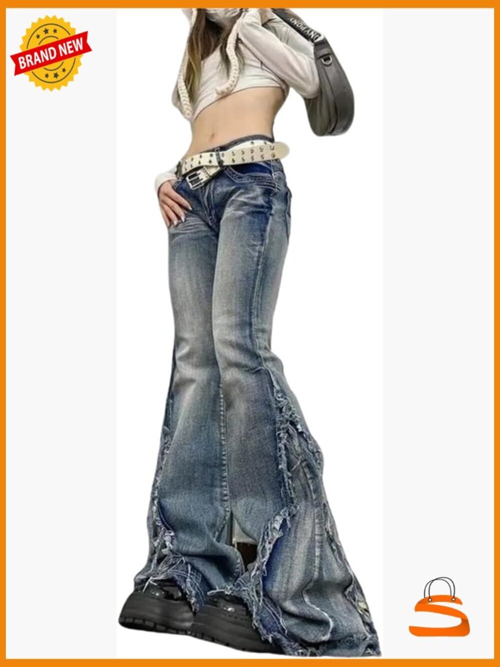 Y2K Hippy Denim Bell Bottom Pants - Low Rise Flare Wide Leg Distressed